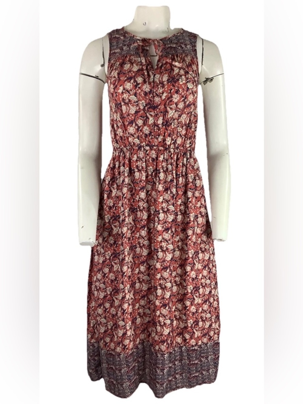 Lucky Brand Sz XS Fit & Flare Floral Boho Peasant Western Cowgirl Midi Dress